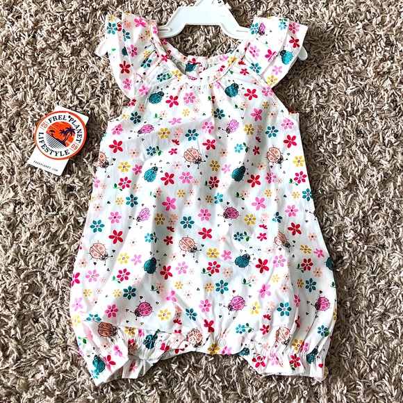 Free Planet White Floral Romper Cotton Pleated Baby Girl NWT - Picture 3 of 8